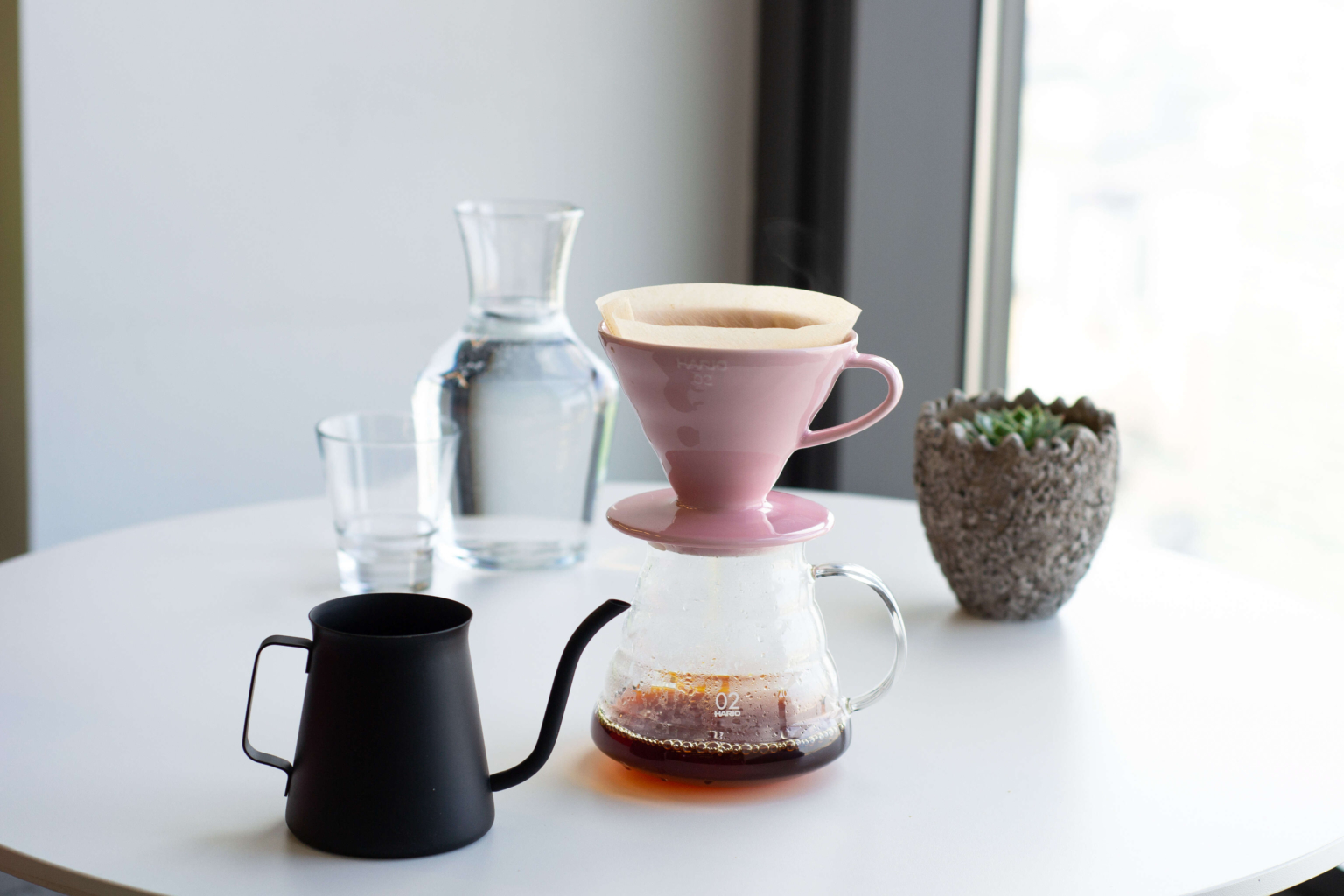 Hario V60 Coffee Dripper in Pink Clever Coffee Server