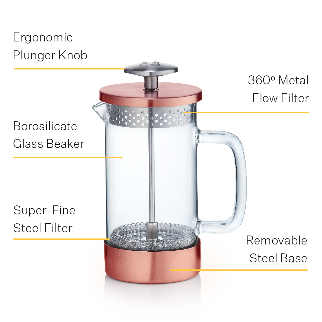 Barista /& Co Core French Press Coffee Maker 3 Cup Copper Plastic Free Cafetiere